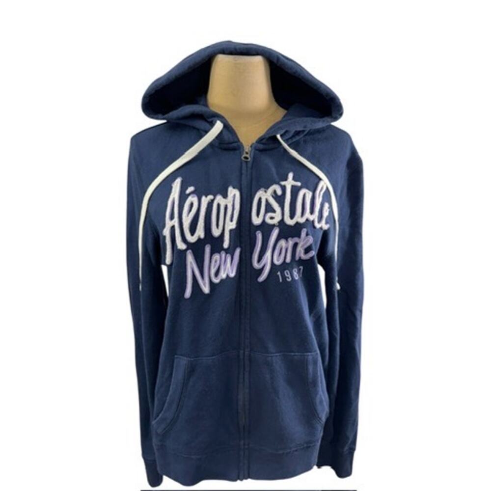 "AEROPOSTALE" Zip Up Hoodie Navy Blue SZ XL Women's‎ Y2K NEW YORK Bella Swan